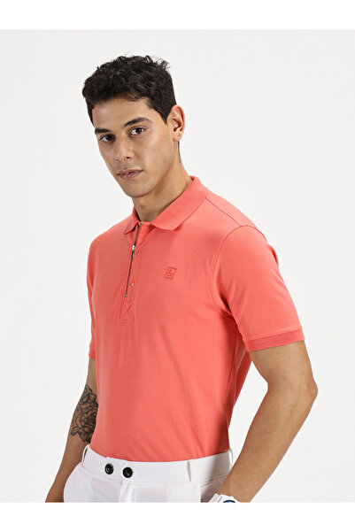 Simple And Rare By Styli Men Coral Quarter Zip Polo with Press Button