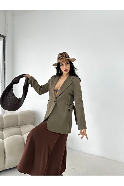 MYGİYİMİSTANBUL Μπλέιζερ με κορδόνια στο πλάι/λεπτομέρειες με κορδόνια Μοντέρνο και κομψό