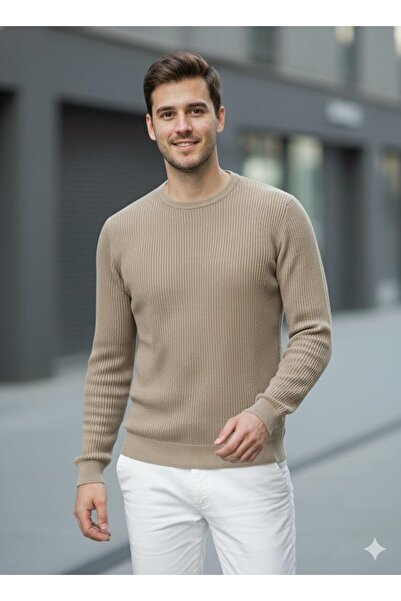 Miron Pulover pentru bărbați, cu gât crew, bej - 2537
