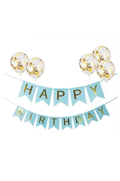 Domi Party & Gifts Set de 5 baloane cu confetti și banner „La mulți ani” 3 m,...