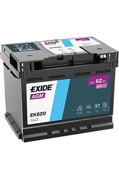 EXIDE EK620 12V 62Ah 680A Start Stop Agm Akü (Üretim Tarihi:2025)