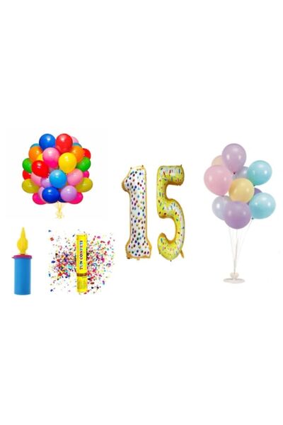 OEM Комплект балони за рожден ден, 15 години, модел поничка, 60 бр.