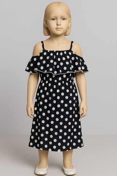 Işıltı kidss Polka Dot Suspender Princess Dress Girl Children Navy Blue
