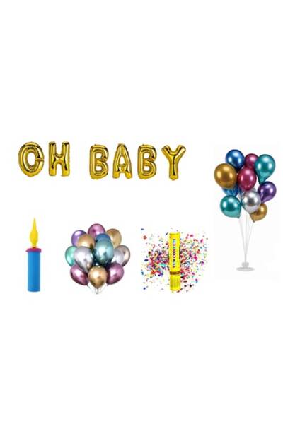 OEM Σετ μπαλόνια Oh Baby, δώρο για τούρτα, 65 τεμ., χρυσό