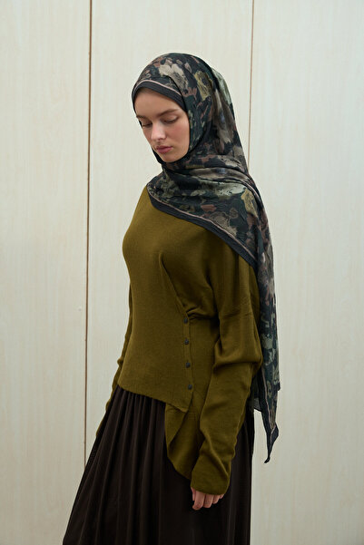 cs camellia scarf Pretty Kraş Shawl - Green-Black