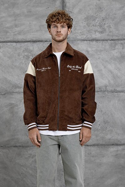 NOMARC Καφέ Nmrc Κοτλέ Μπουφάν Oversize με Κέντημα