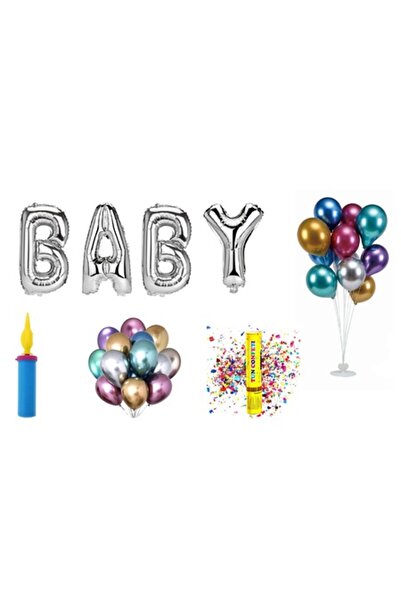 OEM Set baloane bebeluși, cadou decor tort, 65 buc, argintii