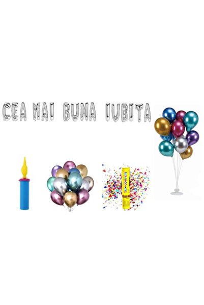 OEM Set baloane „Cea mai bună prietenă”, cadou pentru decor tort, 77 buc, arg...