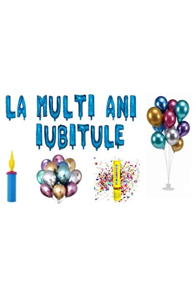 OEM Set baloane „La mulți ani, dragostea mea”, decor tort, 79 buc, albastru