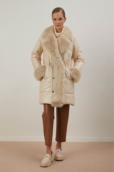 MELIDIA A701744 Yakası Kürklü Şişme Kaban