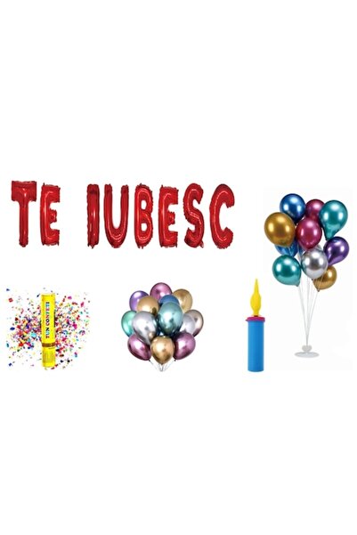 OEM Set de baloane „Te iubesc”, decor pentru tort, 69 buc, roșu