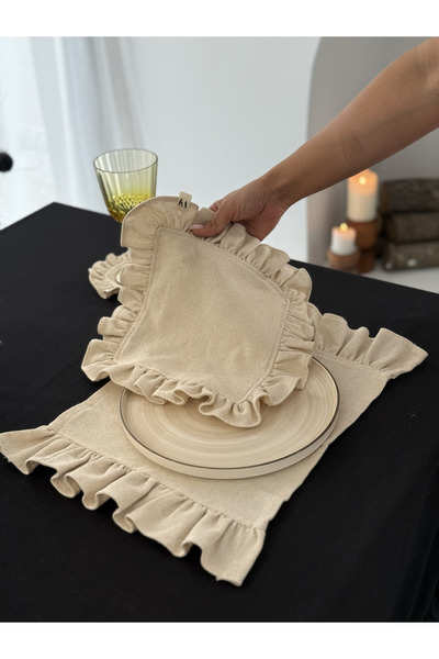 KaiAtelier 2Li Natural Fırfırlı Keten Peçete