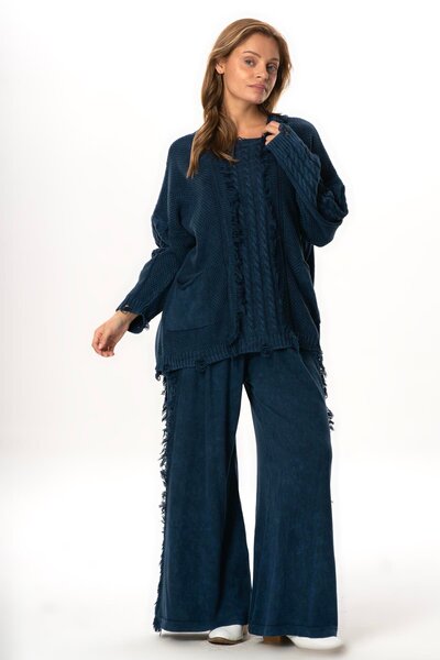 Eliş Şile Bezi Elastic Waist Aylin Autumn and Winter Long Pocket Knitwear Trousers Navy Blue Lcvt