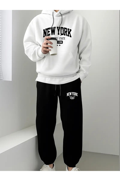 Flaubert طقم رياضي رجالي مكون من قطعتين: سترة فضفاضة مطبوعة بتصميم نيويورك وبنطلون رياضي