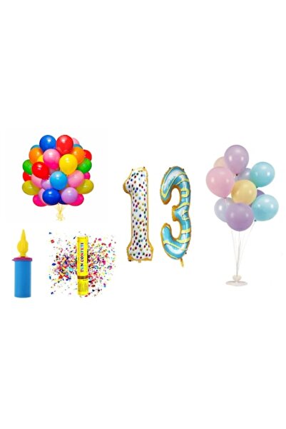 OEM Комплект балони за годишнина, 13 години, дизайн с поничка, 60 бр.