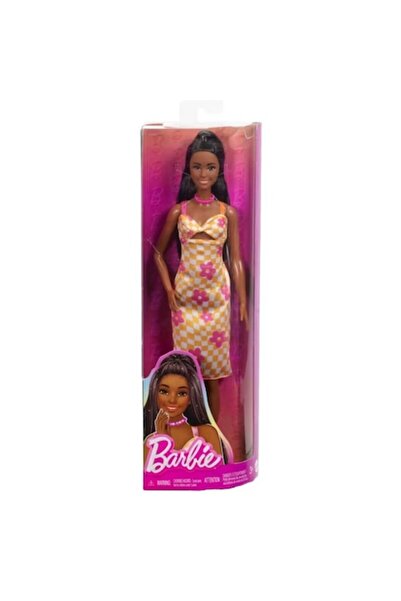 mattel Doll Fashionistas Doll, Orange Midi Dress with Floral Print, Black Hair