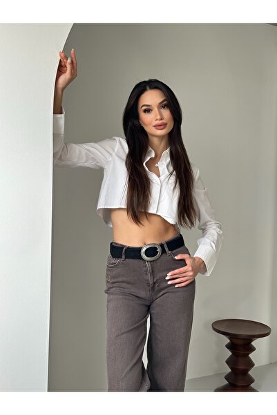 coaksco Kadın Büyük Oval Tokalı Süet Siyah Renk Kemer