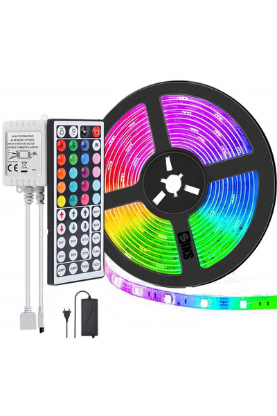 MNMYSTYLE Kit bandă LED RGB 5050 60 led/m 5 metri IP20 + telecomandă IR cu 44 de taste + transformator 12V 6?