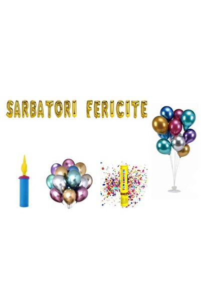 OEM Set baloane „Sărbători fericite”, decor pentru tort, 78 buc, auriu