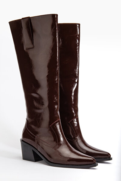 DENORA Bordo Kırışık Rugan Düz Binici Western Kovboy Bot Çizme