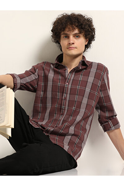 Bushirt By Styli Men Brown Checked Casual Shirt