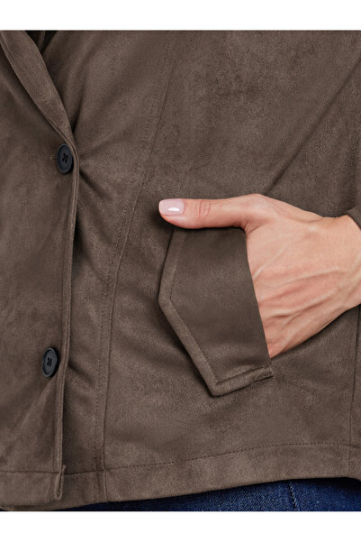 Take Two By Styli Brown Suede Look Button Front Jacket