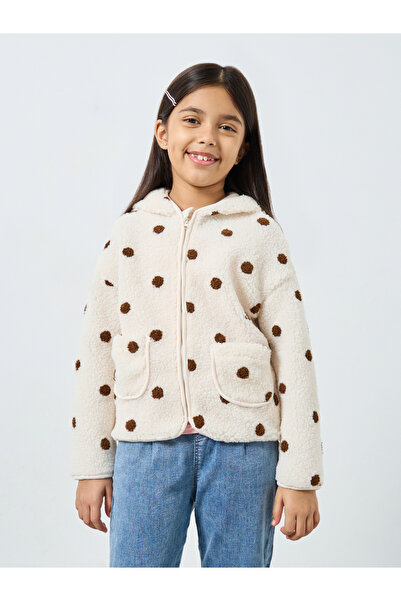 Styli Polka Dot Print Faux Fur Hooded Jacket