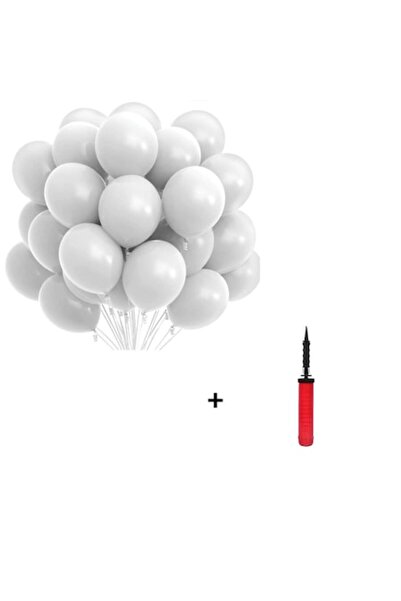 Domi Party & Gifts Set de 100 de baloane, albe, 25 cm + pompă manuală cu dubl...