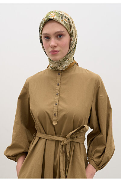 Fresh Tiny Daisy Pattern Cotton Viscose Scarf Earth