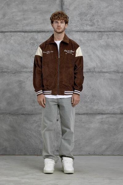 NOMARC Καφέ Nmrc Κοτλέ Μπουφάν Oversize με Κέντημα