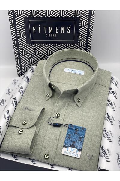 Fitmens Classic Long Sleeve Lapel Buttoned Pocketless Gift Boxed Men's Shirt Fs-004209 - Green