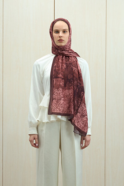 cs camellia scarf Şal Mahzel Kraş - Burgundy