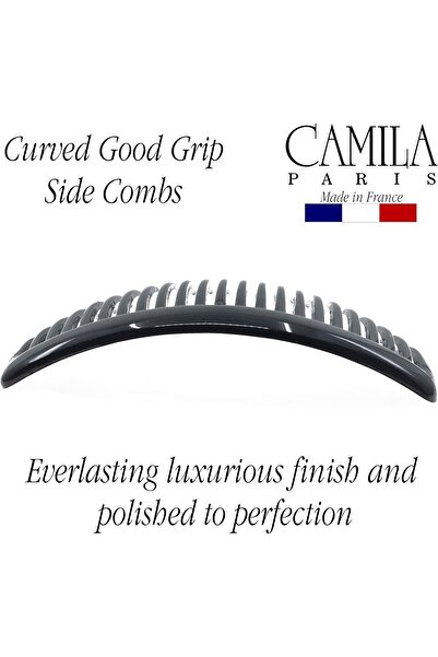 Generic Camila Paris CP2910 French Side Combs, Large 2-Pack, Curved Cellulose - Black