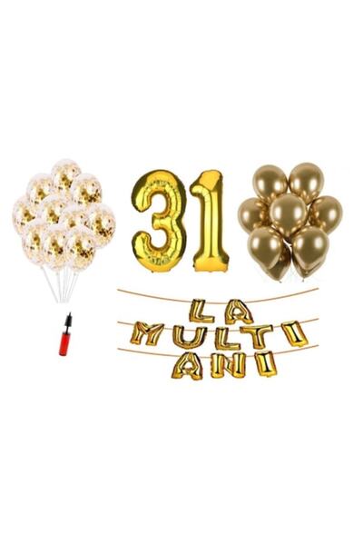 OEM Set baloane, 33 piese, aniversare „La Multi Ani” 31, numere folie 101 cm,...