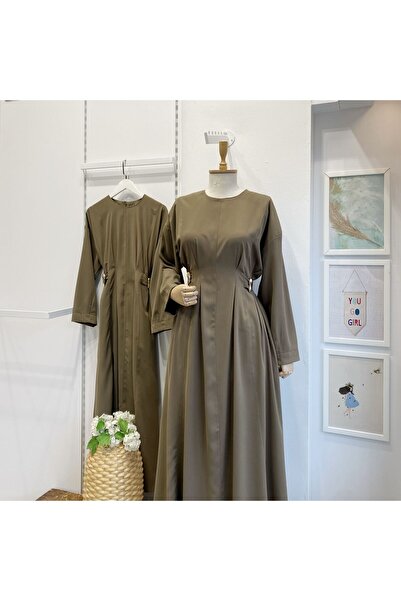 Faya Boutique Haki Yeşili Modal Kumaş Frise Elbise