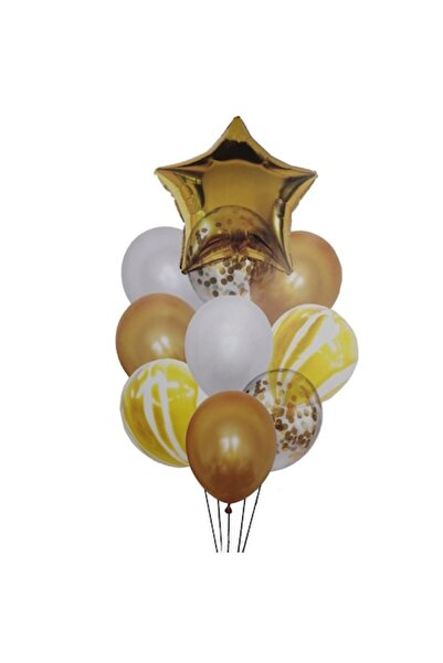 Domi Party & Gifts Set de 9 baloane din folie și latex marmorate, Stea Aurie