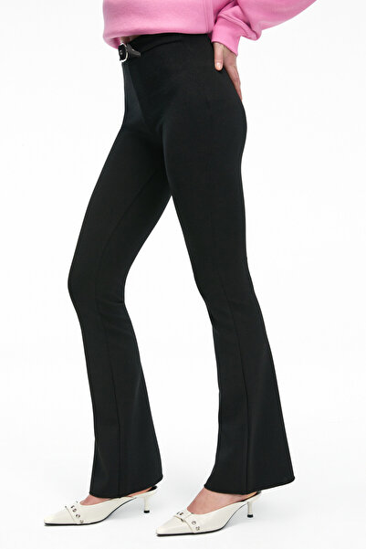 GRIMELANGE Cirelyn Women's Adjustable Waist Belt Buckle Stretchy Long Black Pants