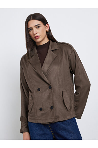 Take Two By Styli Brown Suede Look Button Front Jacket