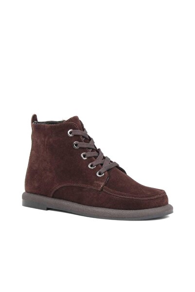 Celal Gültekin Kadın Kahverengi Bağcıklı Fermuarlı Süet Deri Bot