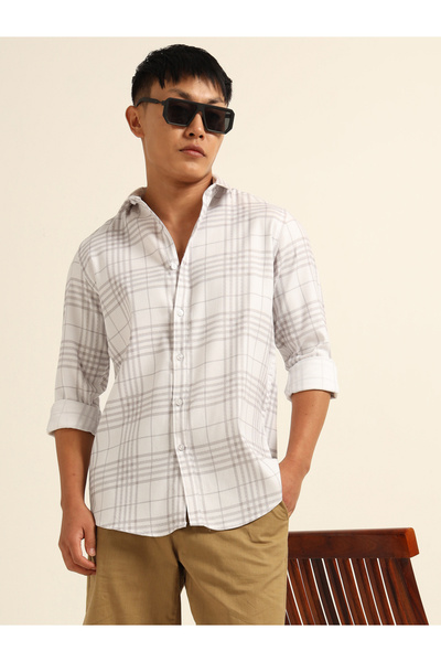 Bushirt By Styli Men White Checked Spread Collar Shirt