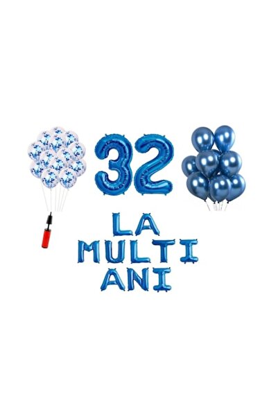 OEM Set baloane, 33 piese, aniversare „La Multi Ani” 32 de ani, numere folie ...