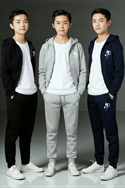 han elegant Set de trening pentru băieți, cu imprimeu piese, cu fermoar, baschet