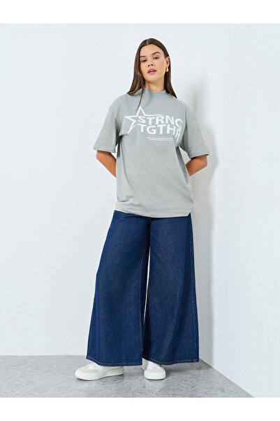 Styli Grey Slogan Print Relaxed Fit T-Shirt