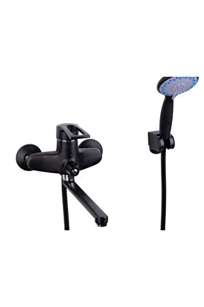 Trendy's Επιτοίχια μπαταρία μπανιέρας, μακρύ κινητό ρουξούνι, μαύρος γρανίτης