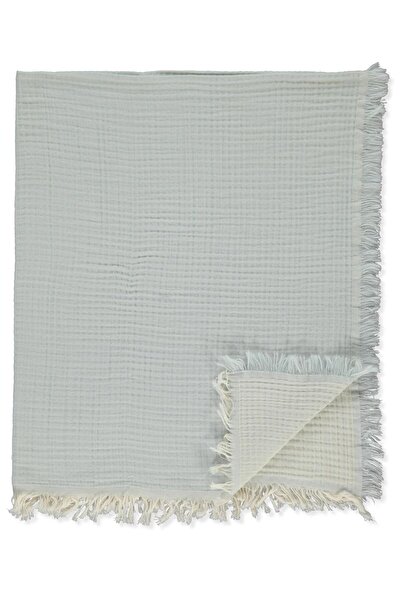 Bebetto Fringed Muslin Blanket (Double Sided) Blue