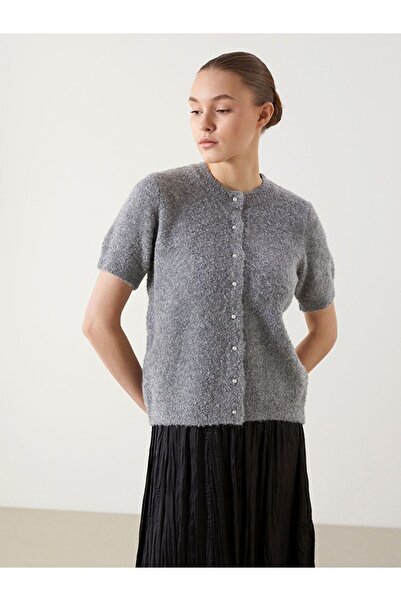 LC Waikiki Lcw Modest Gray Crew Neck Women's Knitwear Cardigan