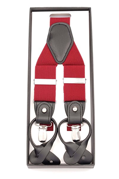 6AM Ceremony Wide burgundy red leather double-grip suspenders