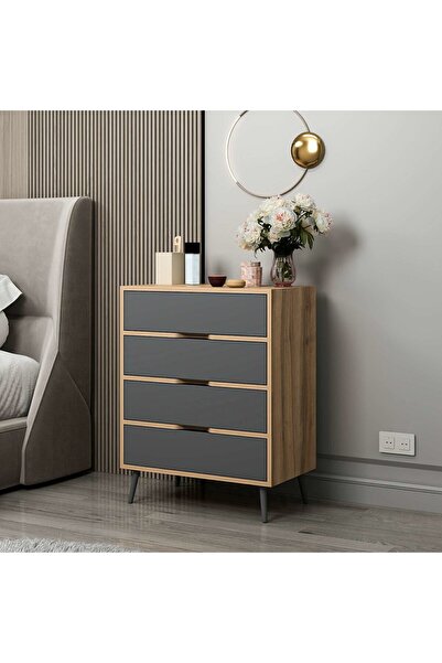 Minar Elina Ayaklı 4 Çekmeceli Şifonyer - Dore/Antrasit