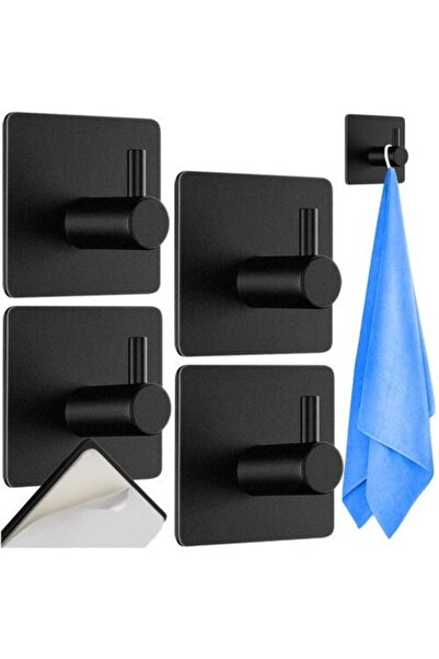 SMARTECH Set de 4 cârlige pentru prosoape, Smartech, negru mat, oțel inoxidabil, 4,5x4,5x2,5 cm