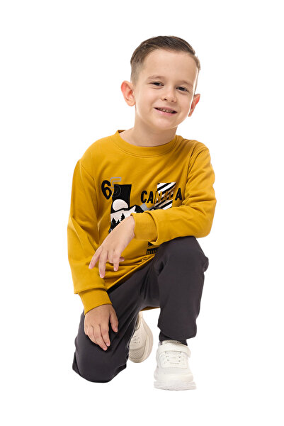 Victor and Jane By Styli Boys Mustard Graphic Print Sweatshirt
